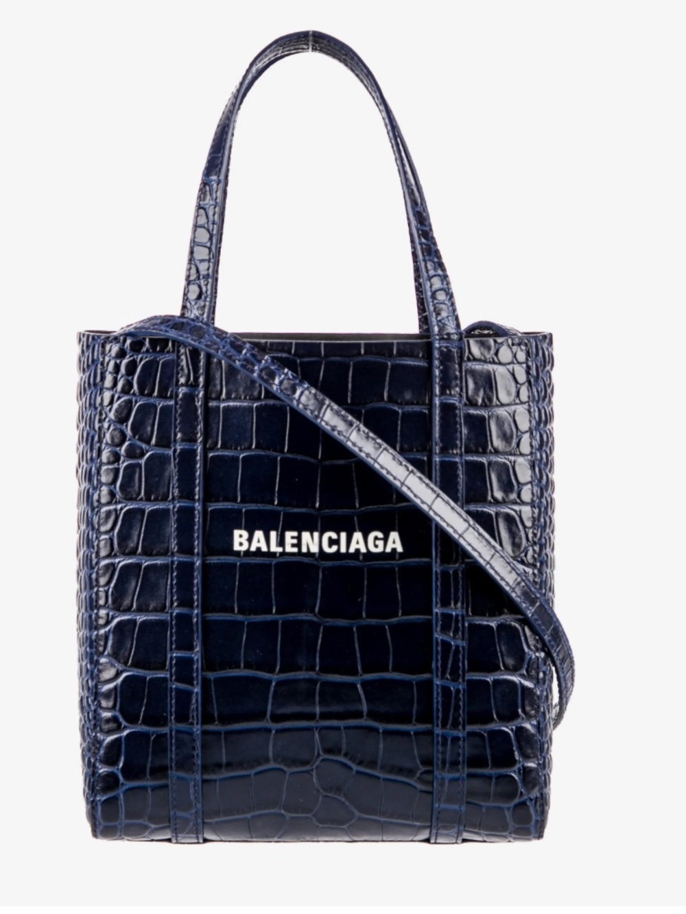 Balenciaga | Tote | XXS Everyday Croc-Embossed Leather Tote in Navy